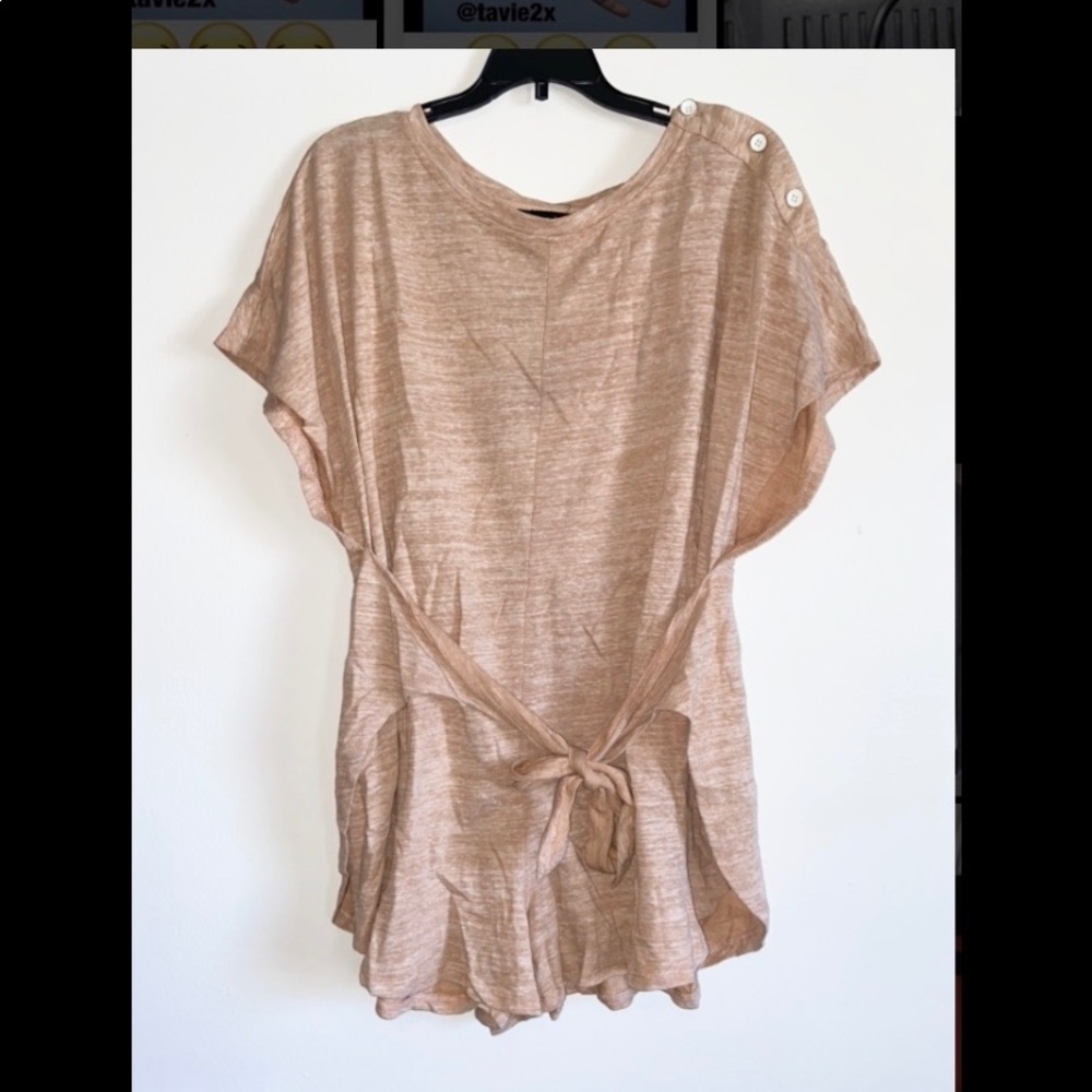 Medium, Tan, Loose fit, Front tie romper